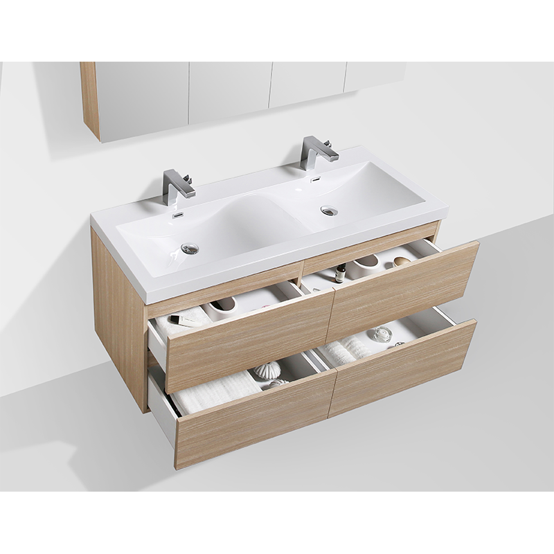 Mobile bagno design double vasque SIENA larghezza 144 cm, chêne clair - Il Mondo del Bagno