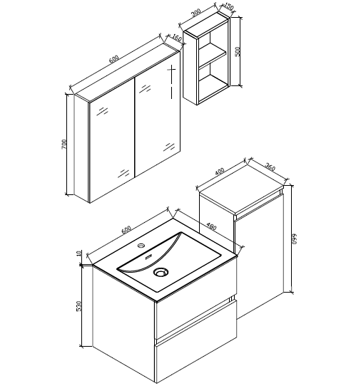 Armadio de toilette bloco specchio SIENA larghezza 60 cm Chêne Clair - Il Mondo del Bagno