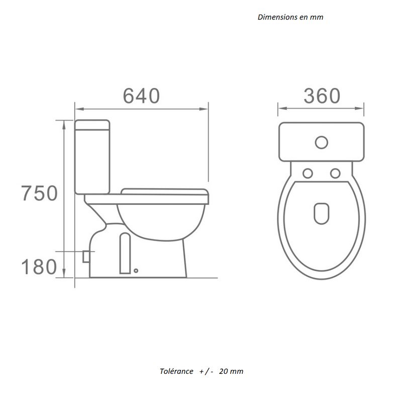 Dimensioni - Sanitario WC a terra di stile design OBERA in ceramica - Mondo del Bagno