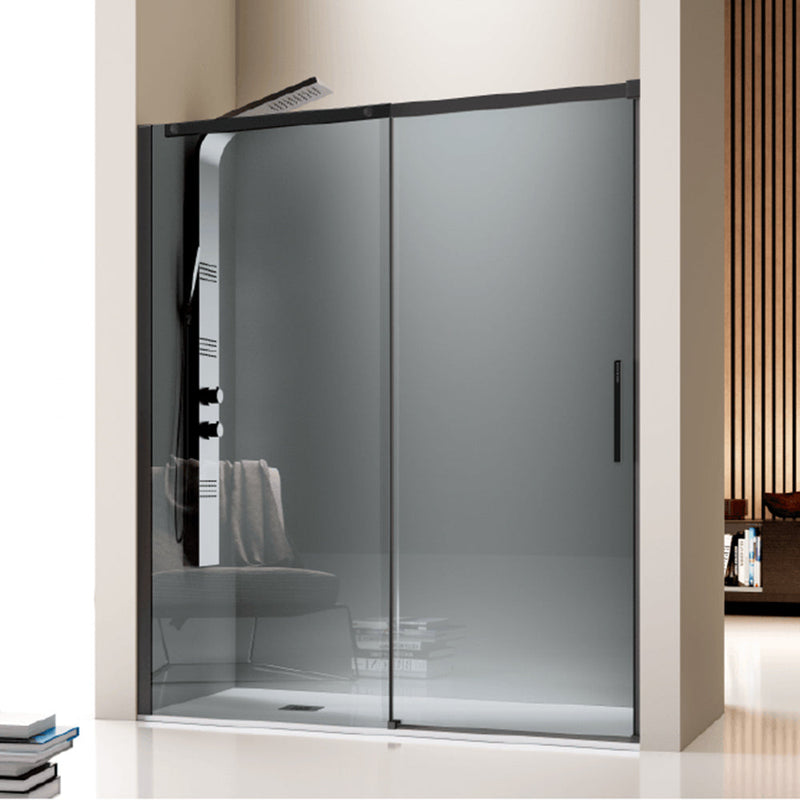 Porta doccia fissa + porta scorrevole LUNA telaio nero opaco vetro affumicato