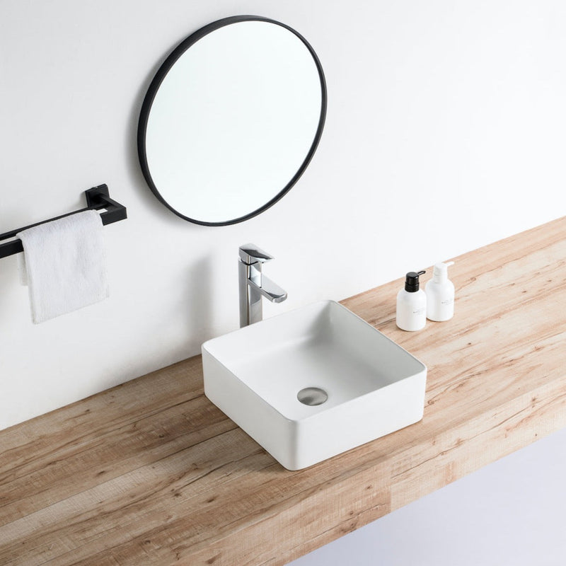 Lavabo da appoggio quadrato in ceramica RIVA biaco opaco 36,5 cm - Mondo del Bagno