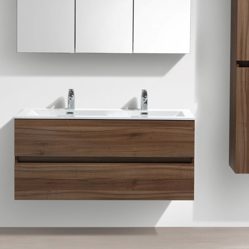 Meuble salle de bain design double vasque SIENA largeur 120 cm, noyer - Le Monde du Bain