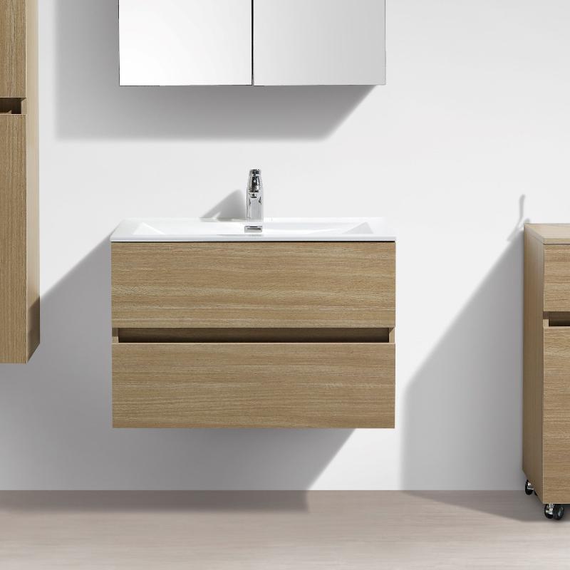 Meuble salle de bain design simple vasque SIENA largeur 80 cm, chêne clair - Le Monde du Bain