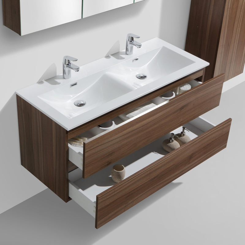 Meuble salle de bain design double vasque SIENA largeur 120 cm, noyer - Le Monde du Bain