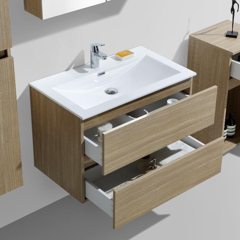 Meuble salle de bain design simple vasque SIENA largeur 80 cm, chêne clair - Le Monde du Bain