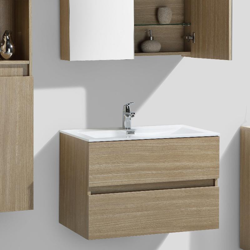 Meuble salle de bain design simple vasque SIENA largeur 80 cm, chêne clair - Le Monde du Bain