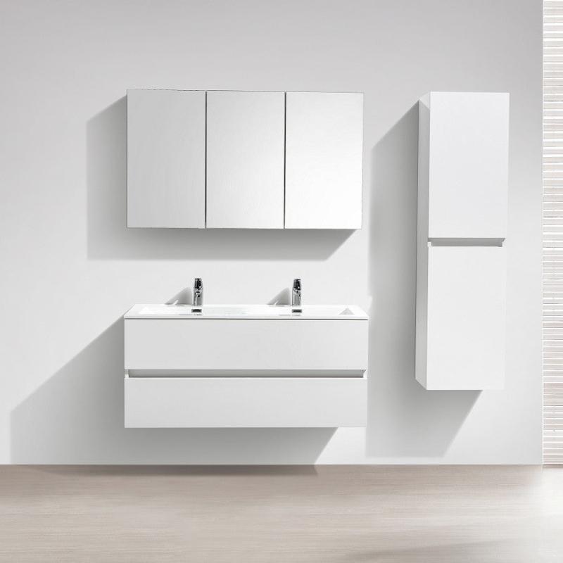 Meuble salle de bain design double vasque SIENA largeur 120 cm, blanc laqué - Le Monde du Bain