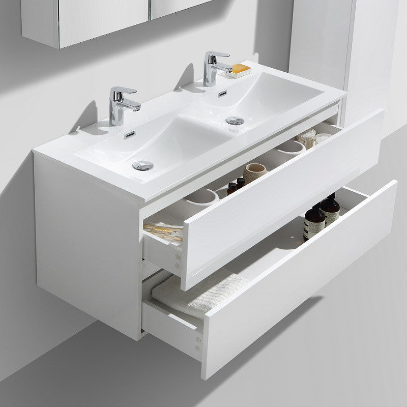 Meuble salle de bain design double vasque SIENA largeur 120 cm, blanc laqué - Le Monde du Bain