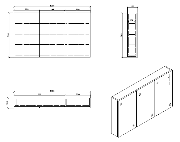 Armoire de toilette bloc-miroir SIENA largeur 120 cm, noyer - Le Monde du Bain