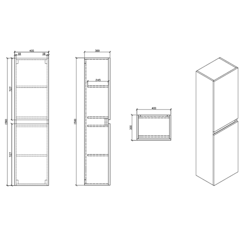 Dimensions Grande armoire de rangement SIENA hauteur 150 cm