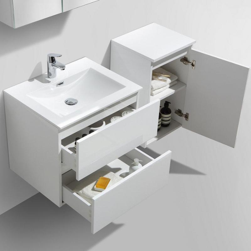 Meuble salle de bain design simple vasque SIENA largeur 60 cm, blanc laqué - Le Monde du Bain