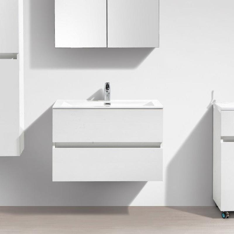 Meuble salle de bain design simple vasque SIENA largeur 80 cm, blanc laqué - Le Monde du Bain