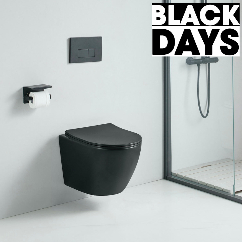 Sanitario WC sospeso CALETO nero opaco - senza bordo e con chiusura ammortizzata