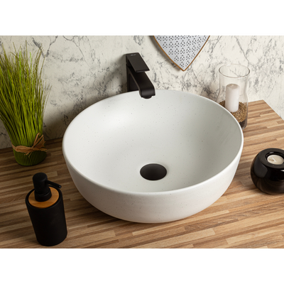 Vasque à poser ronde en céramique GRANA blanc mat granité