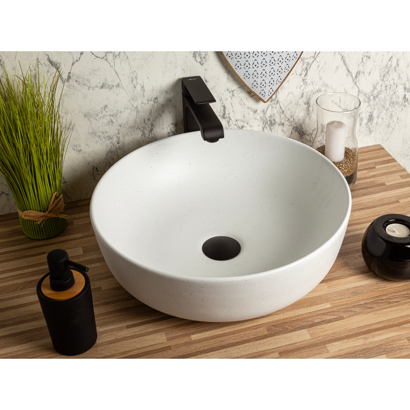 Vasque à poser ronde en céramique GRANA blanc mat granité