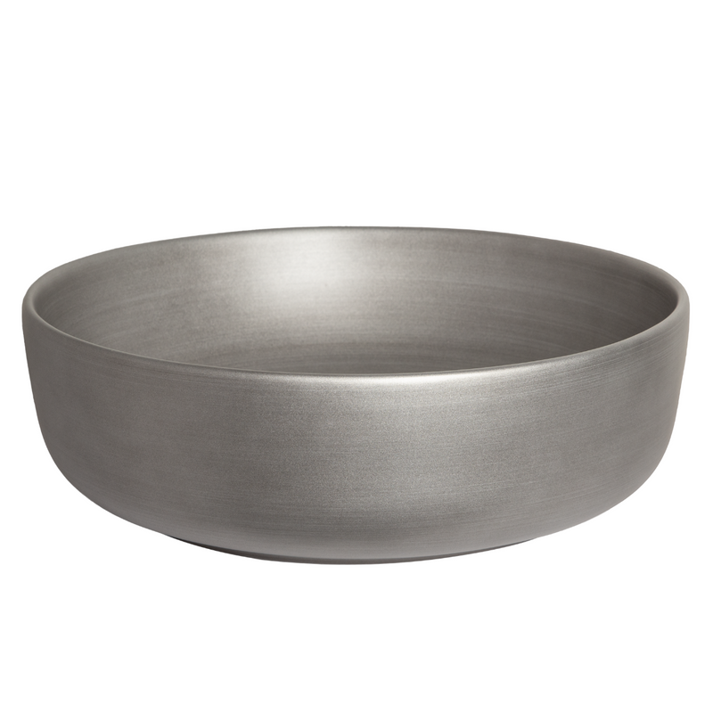 Vue de devant Vasque à poser ovale en céramique SILVER gris métal brossé