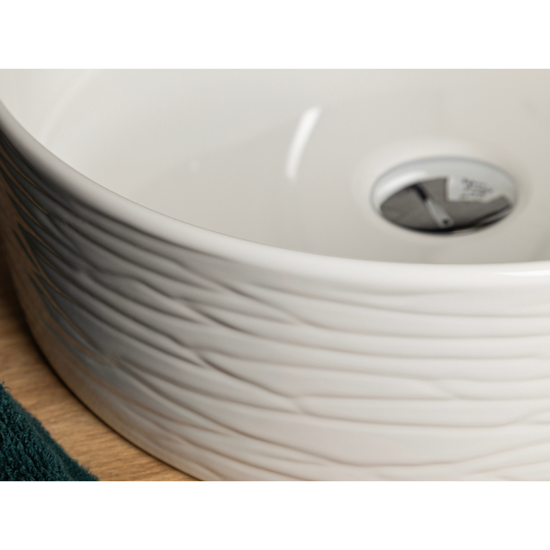 Finition blanc brillant relief ondulé Vasque à poser ronde en céramique PRISMA