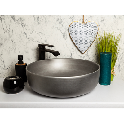 Vasque à poser ovale en céramique SILVER gris métal brossé