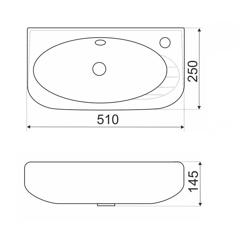 Dimensions - Lavabo suspendu ELFY 51 cm en céramique - Le Monde du Bain