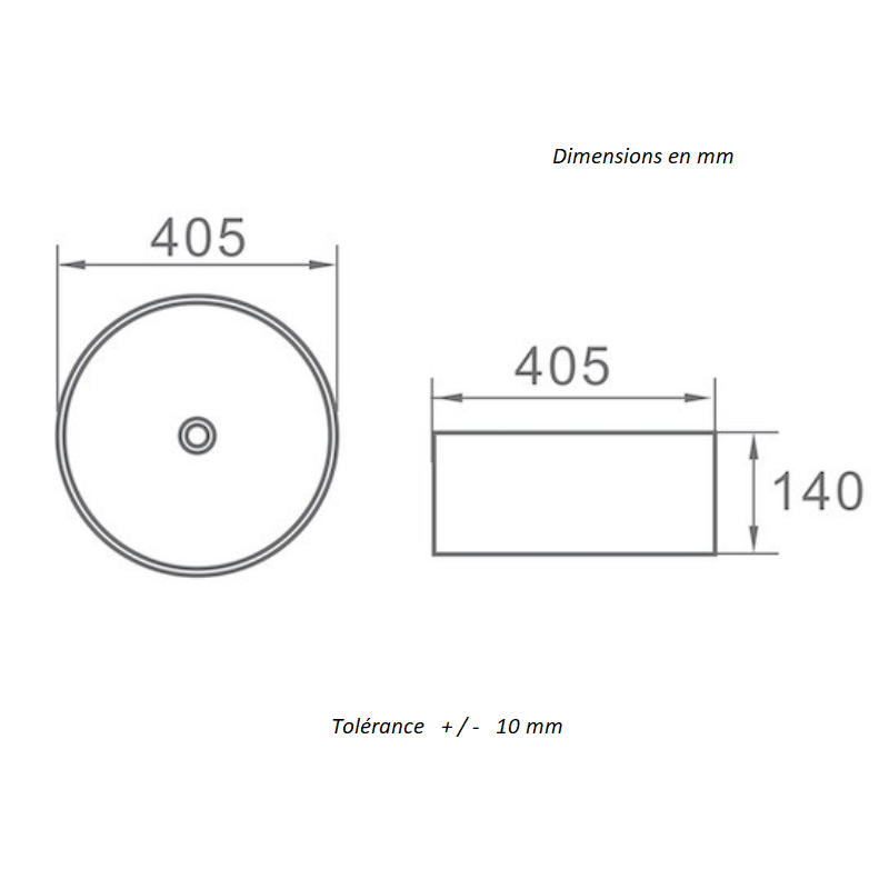 Dimensioni - Lavabo da appoggio rotondo in ceramica DAVIA Ø40,5 cm - Mondo del Bagno