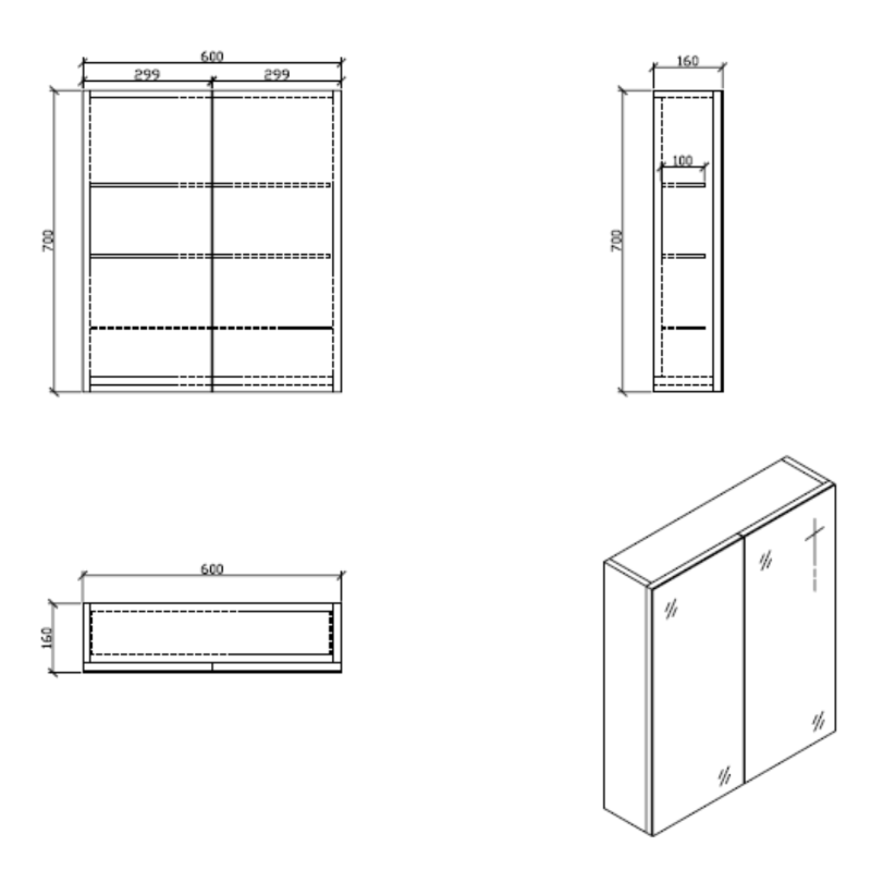 Dimensions Armoire de toilette bloc-miroir SIENA largeur 60 cm - Le Monde du Bain