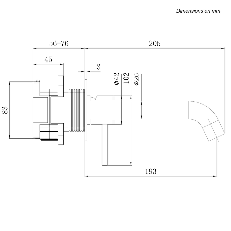 Dimensions - Rubinetto miscelatore da incasso 2 fori a parete PIZO nero opaco - Mondo del Bagno