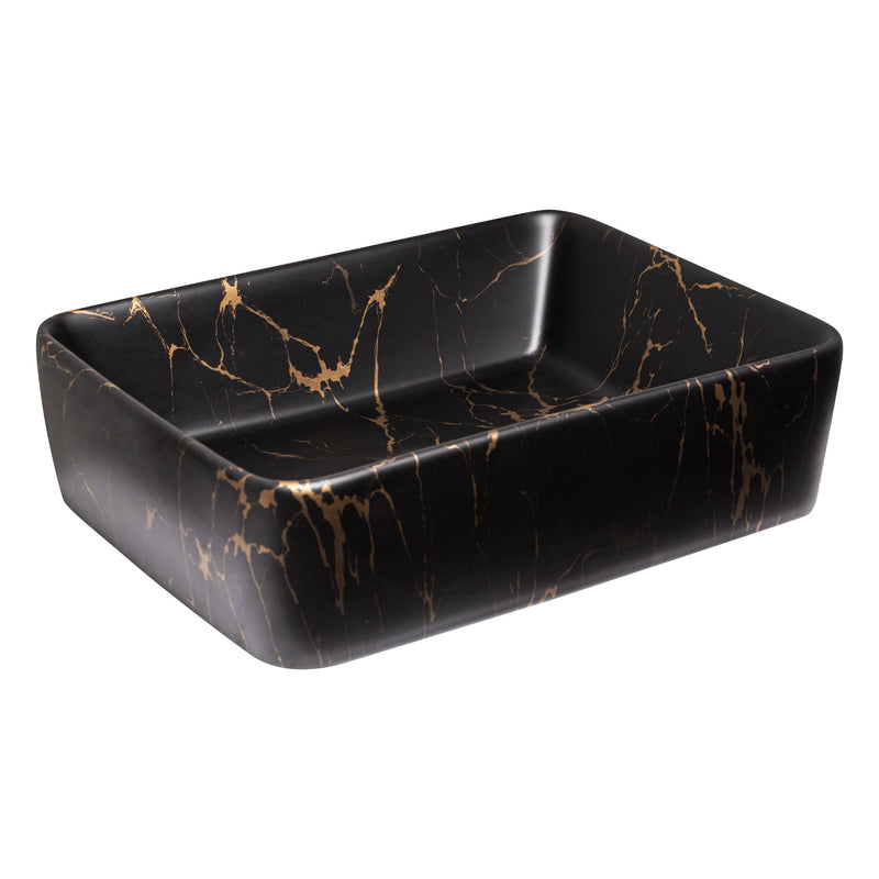 Vasque à poser rectangulaire en céramique TANUMA noir mat marbré doré