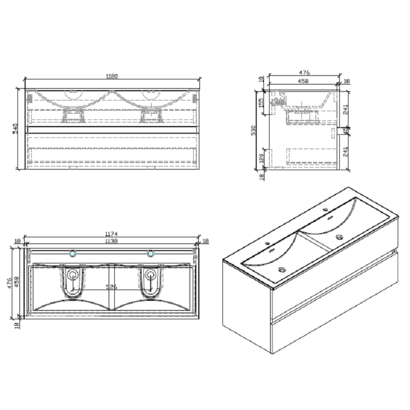 Set di mobili da bagno SIENA 120 cm, Noce