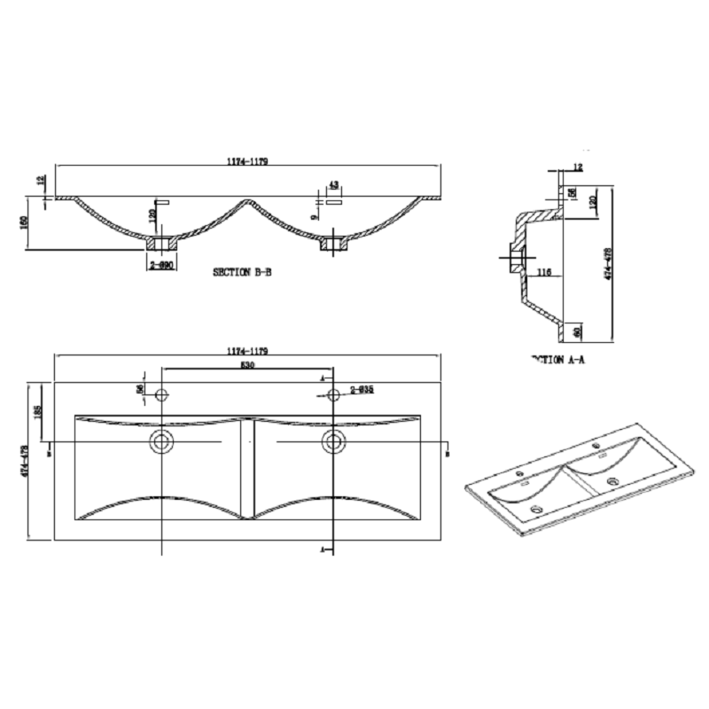 Set di mobili da bagno SIENA 120 cm, Noce