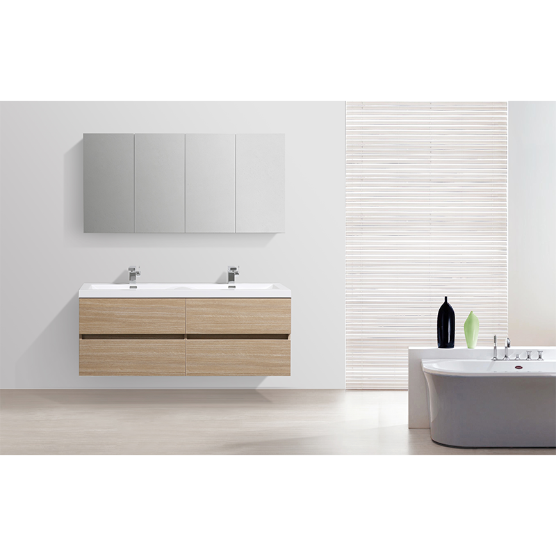 Mobile bagno design double vasque SIENA larghezza 144 cm, chêne clair - Il Mondo del Bagno
