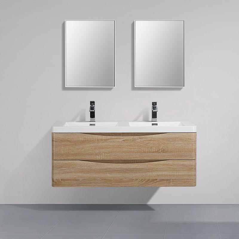 Mobile bagno doppio lavabo design PIACENZA larghezza 120 cm - rovere chiaro