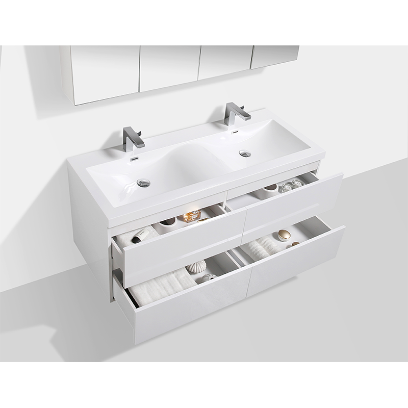 Mobile bagno design double vasque SIENA larghezza 144 cm, bianco Lacato é - Il Mondo del Bagno