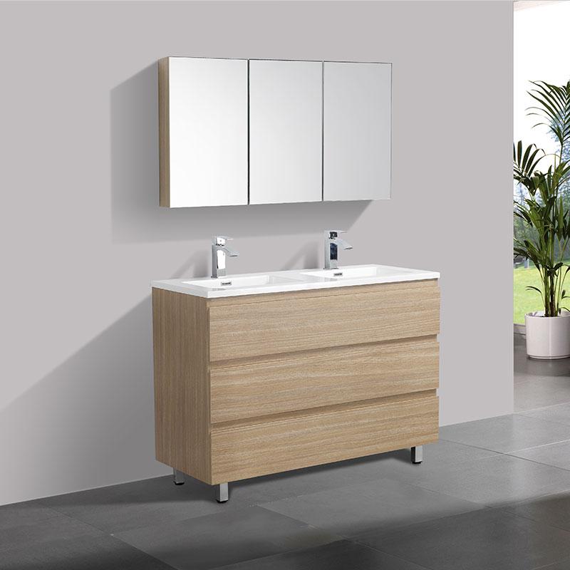 Mobile bagno doppio lavabo VERONA larghezza 120 cm, rovere chiaro con venatura