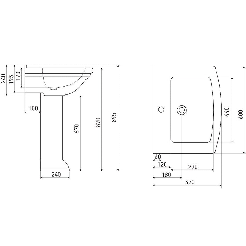 Lavabo retrò su colonna DERBY 60 cm in ceramica