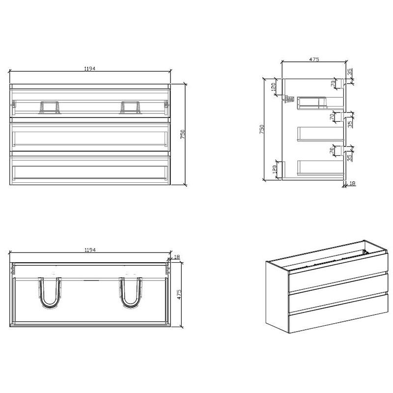 Mobile bagno doppio lavabo VERONA larghezza 120 cm, rovere chiaro con venatura