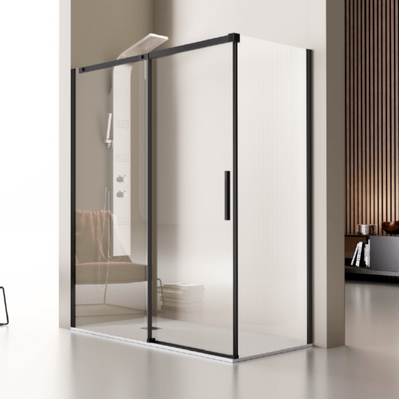 Porta doccia fissa + porta scorrevole LUNA profilo nero opaco