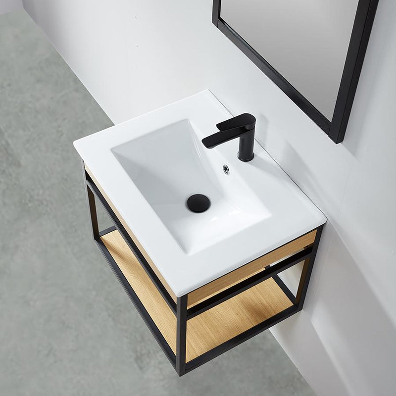 Mobile bagno sospeso PURE 60 cm in metallo nero con vasca ceramica bianca