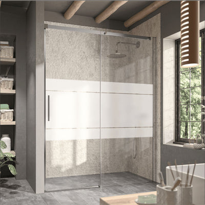 Porta doccia fissa + porta scorrevole LUNA vetro serigrafato - Mondo del Bagno
