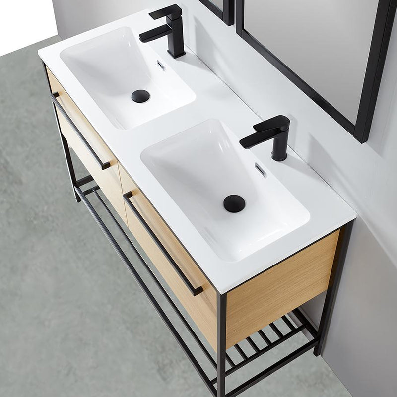Mobile bagno SMART 120 cm in metallo nero con doppio lavabo ceramica bianca