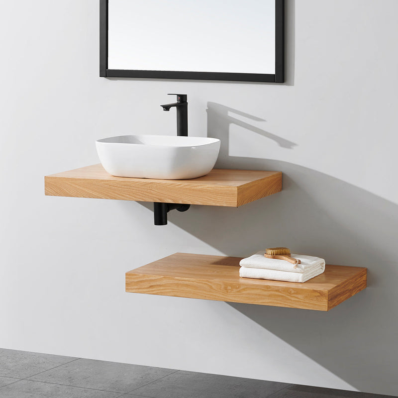 Top Per Lavabo Da Appoggio Bagno 80x46 Cm In Legno Nobilitato Effetto Rovere Naturale - Struttura Robusta