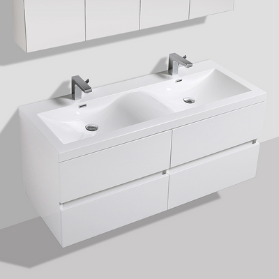 Mobile bagno design double vasque SIENA larghezza 144 cm, bianco Lacato é - Il Mondo del Bagno