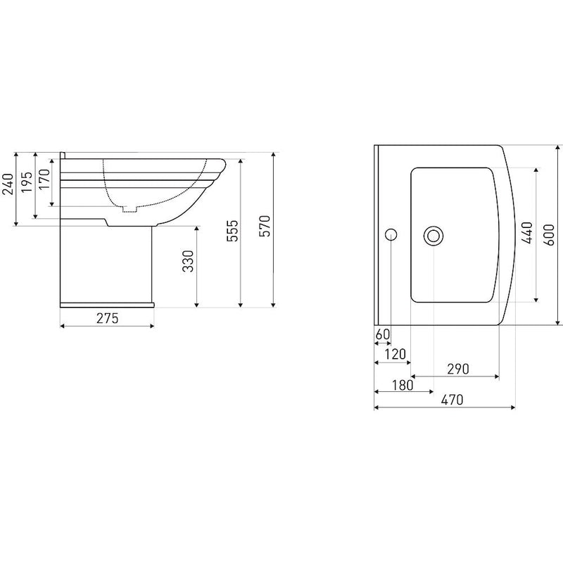 Lavabo sospeso rétro DERBY 60 cm in ceramica